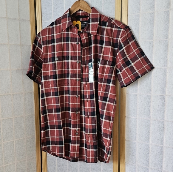 Loose Fit Midweight Short-Sleeve Plaid Shirt - Picture 2 of 5